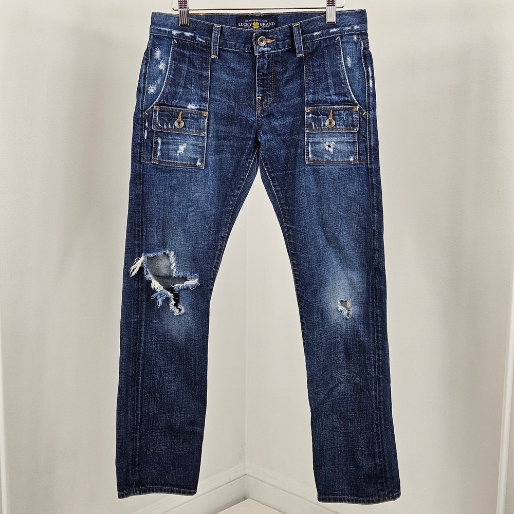 Lucky Brand Porkchop Ankle Crop Jeans Womens 2/26 Blue Good Distressed